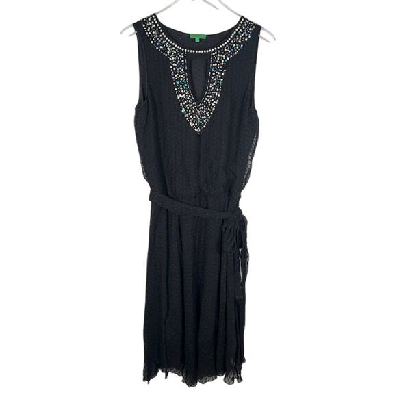 Tibi Women's Silk Beaded Sequin Midi Dress 6 Black Sleeveless Cocktail Party - Picture 1 of 8